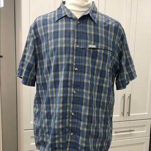 Columbia Omni-Shade Plaid Button-Down Shirt – Men’s XL – Blue/Yellow